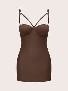 فستان نسائي ضيق بقصة الجسم، بحمالات رفيعة، بتصميم فتحات جوانبية، بلون واحد، مناسب للصيف