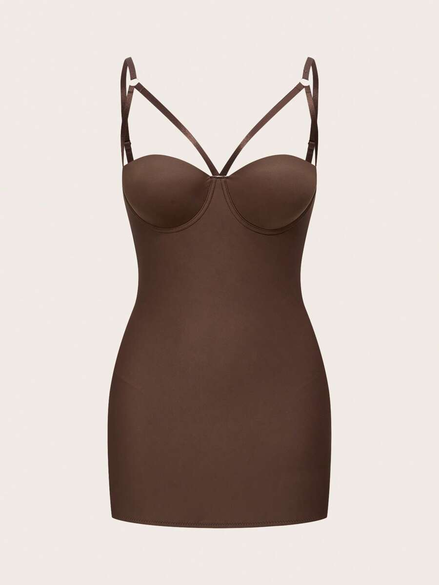 فستان نسائي ضيق بقصة الجسم، بحمالات رفيعة، بتصميم فتحات جوانبية، بلون واحد، مناسب للصيف