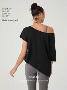 GLOWMODE 莫代尔丝滑不对称下摆露肩 3/4 袖运动 T 恤日常休闲装