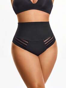 SHAPORA Bragas moldeadoras de talla grande de unicolor con cintura alta, parches de malla y red - Negro - Ver 2