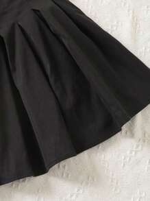 Tween Girl 2-Piece Set: Fitted Heart Patch Contrast Color Short Sleeve T-Shirt And Pleated Mini Skirt, Back To School - Black and White - View 8