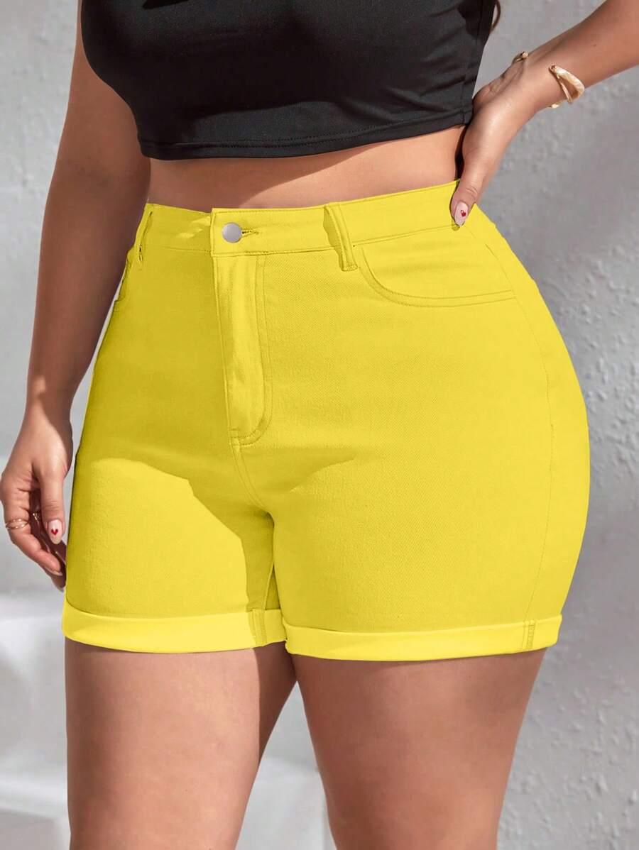 SHEIN Frenchy Shorts vaqueros versátiles y casuales con bolsillos para mujer de talla grande