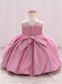 SHEIN Glamorique Kids 女婴3D花卉派对公主裙，可爱适合夏日派对 - 藕粉色 - 查看 2