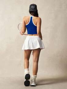 VARSIVA Áo thun nữ không tay ôm dáng, phối màu tương phản, thích hợp cho hoạt động thường ngày và thể thao. - Xanh đậm - Xem 2