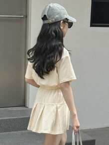 Dazy Kids Tween Girl Fall Outfit T-Shirt Set, Back To School Clothes - Apricot - View 3