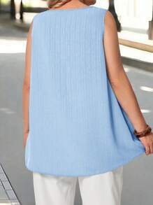 EMERY ROSE Ropa de talla grande para maestros, camiseta de tirantes de cuello redondo de unicolor para el verano - Celeste - Ver 2