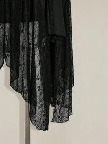 SHEIN ICON Vestido mini asimétrico sobredimensionado con volantes, encaje y parches - Negro - Ver 6