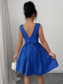 Elenzga 女式纯色后背蝴蝶结装饰无袖迷你连衣裙