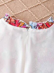 Tween Girl Plant Print Ruffle Hem Jumpsuit - Multicolor - View 7