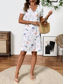 Breezaya Women's Summer Holiday Lace Patchwork Tie-Dye Print Sleeveless Dress