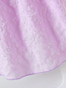 SHEIN 女孩优雅纯色提花纹理盖袖装饰花领高腰 A 字公主裙，适合旅行、度假、派对、生日礼物、夏季