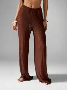 MISSGUIDED Pantalón de pierna ancha tipo palazzo estilo resort playero, cubre todo en ganchillo de encaje ligero con cintura elástica, ideal para piscina, vacaciones y festivales