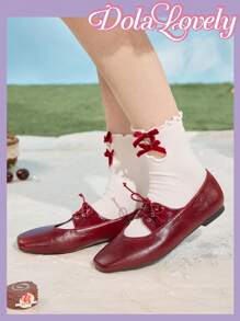 Dola Lovely Scarpe Mary Jane quadrate vintage dal design comodo e casual, in pelle rossa ad effetto cerato con motivo ad ancora