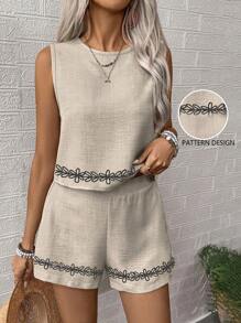 EMERY ROSE Conjunto de dos piezas de mujer tejido, casual, de verano, para vacaciones