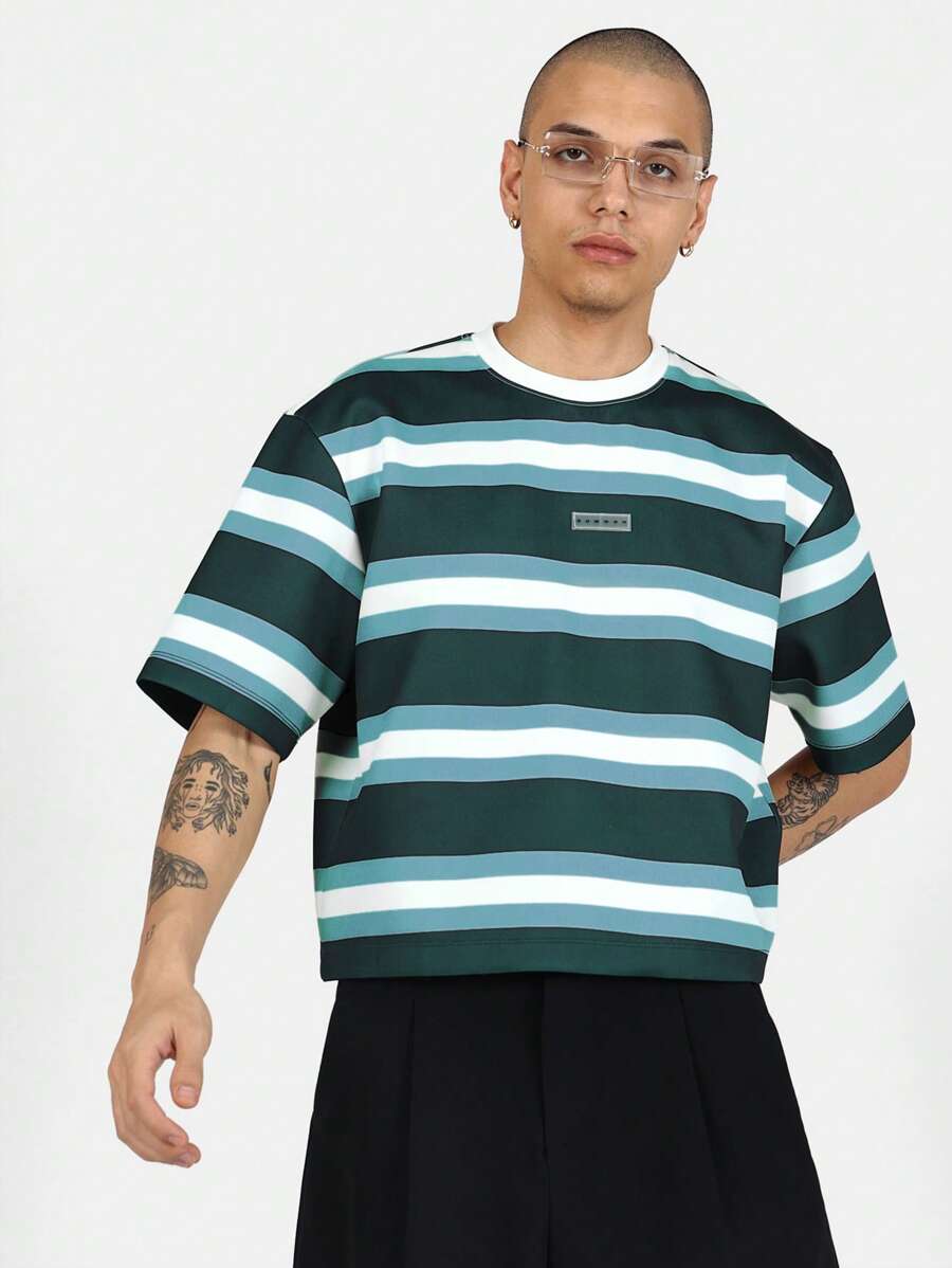 SUMWON 条纹短袖短款上衣，宽松剪裁，轻盈休闲街头风，舒适合身，夏季春季日常穿着