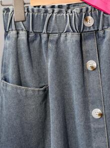 Tween Girls Checkerboard Heart Print T-Shirt & Denim Pocket Button Decorative A-Line Skirt Set - Hot Pink - View 5