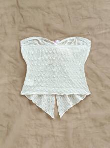 Soleia 女士芥末黄针织纹理扭纹前开衩下摆短款吊带背心，适合下午茶、街头风格、度假装、秋冬装、派对装、夏季女装 - 杏色 - 查看 2