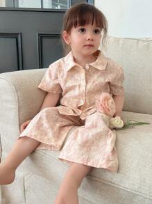 Hapijoa Bộ đồ ngủ quần dài in họa tiết hoa dễ thương cho bé gái mùa hè - Màu Hồng baby - Xem 5