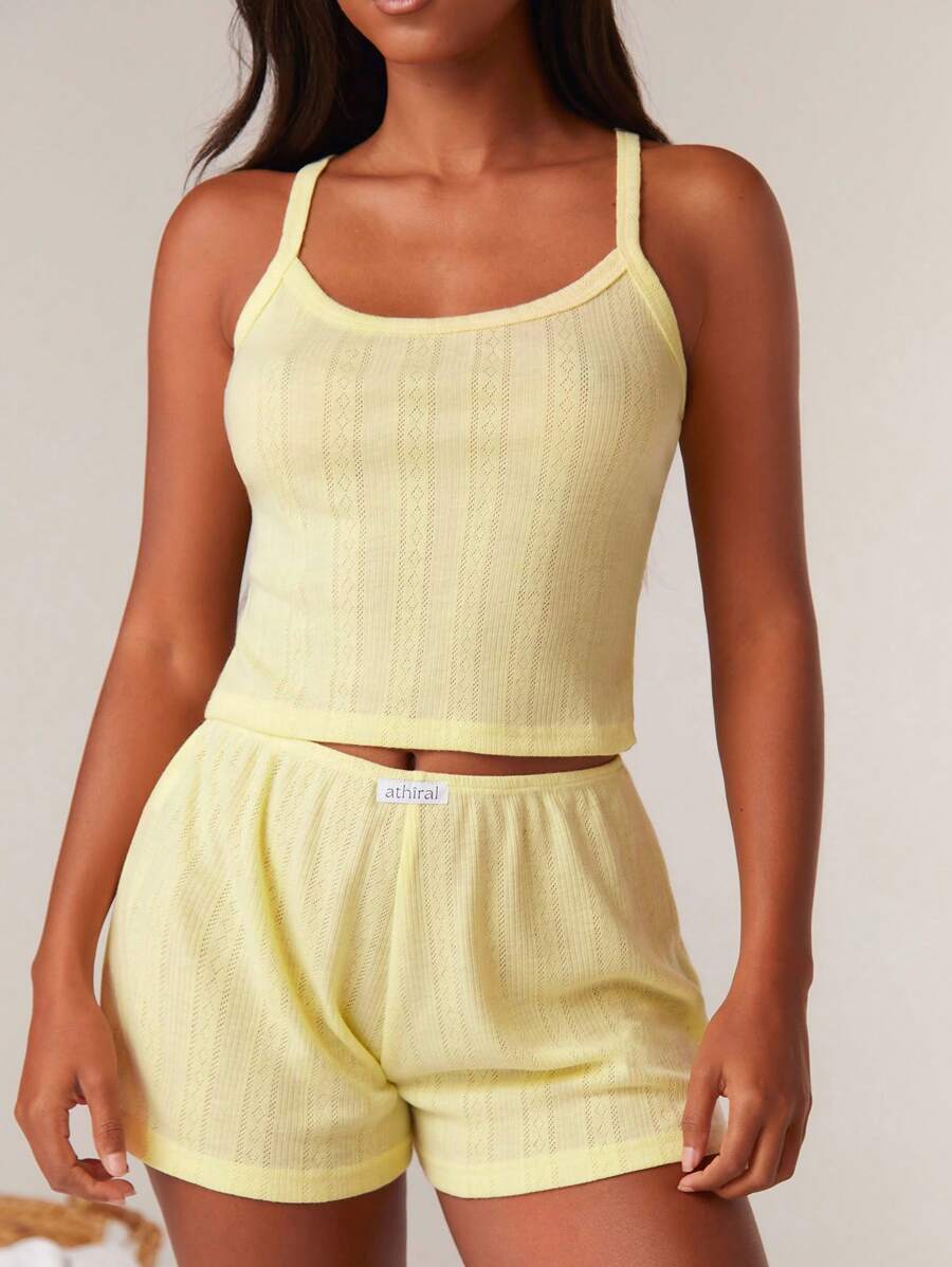 Athîral Women's Butter Yellow Jersey 2pcs Pajama Lounge Set - Yellow - View 1