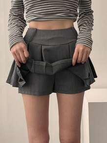 DAZY 女式纯色褶皱A字迷你短裙，秋季半身裙