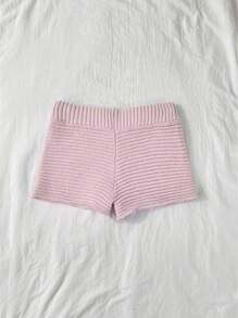 Elamini Y2K Style Hand-Crocheted Sea Star Textured Women Knitted Shorts - Baby Pink - View 2