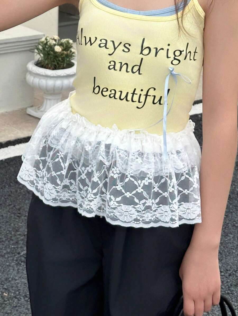 DAZY 少女时尚蕾丝边裙 - 白色 - 查看 1