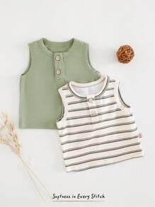 Cozy Pixies Newborn Baby Boy/Girl 2pcs/Set Soft Knit Crew Neck Sleeveless Pullover Top