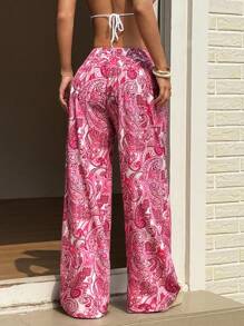 Sunnyshic Women's Casual Vacation Paisley Print Beach Pants Fall Cloth For Women - Hot Pink - View 2
