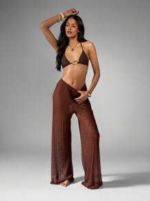 MISSGUIDED Pantalón de pierna ancha tipo palazzo estilo resort playero, cubre todo en ganchillo de encaje ligero con cintura elástica, ideal para piscina, vacaciones y festivales