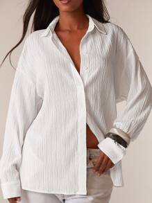 Athîral 女士纯色度假休闲露背衬衫 - 奶油色 - 查看 2