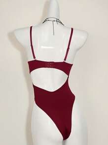 SHEIN ICON Y2K 春季嘉年华蕾丝拼布短款吊带背心上衣高腰露背女式吊带背心 - 酒紅色 - 查看 5