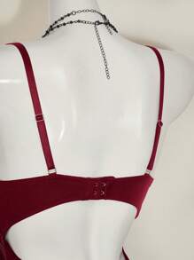 SHEIN ICON Y2K 春季嘉年华蕾丝拼布短款吊带背心上衣高腰露背女式吊带背心 - 酒紅色 - 查看 8