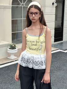 DAZY 少女时尚蕾丝边裙 - 白色 - 查看 5