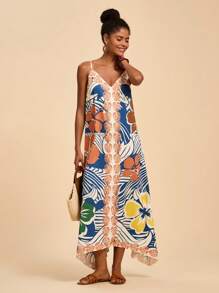 Travachic 夏季外出度假约会连衣裙，女式V领不对称下摆印花夏季沙滩裙，夏季度假沙滩裙，返校装，简约装，办公室装，老派装，教师装，约会装，圣约翰风格，毕业季，独立日度假连衣裙 - 彩色 - 查看 4