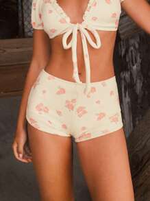 WESTFADE Western Floral Printed Low Rise Cute Bow Front Summer Cowgirl Bikini Shorts - Multicolor - View 1