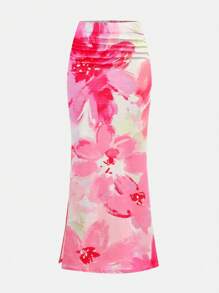 Girlism Conjunto de 2 piezas para adolescentes, top tubo ajustado con estampado tropical y vestido largo maxi