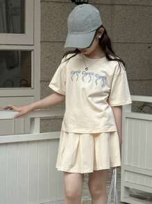 Dazy Kids Tween Girl Fall Outfit T-Shirt Set, Back To School Clothes - Apricot - View 4