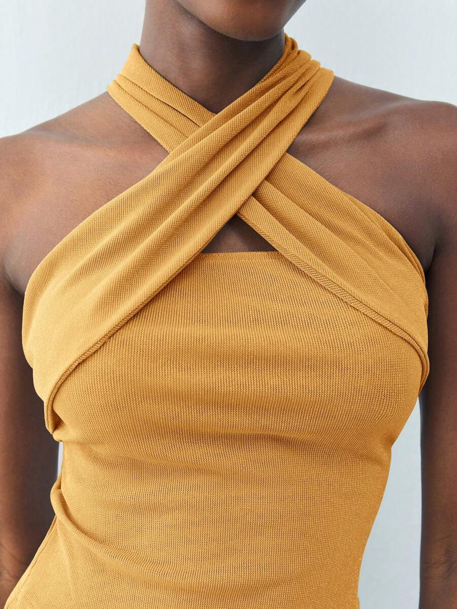 Maija 春夏新款灰色亮片收腰性感女上衣优雅都市摩登派对适合情侣外出日常休闲婚礼节日装 - 黃色 - 查看 1