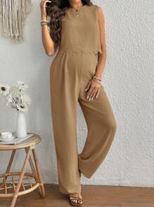 SHEIN Maternity Two Pieces Suits - Mocha Brown - View 4