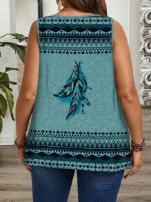 EMERY ROSE 大码羽毛印花褶皱宽松吊带背心，适合春夏季 - 彩色 - 查看 2