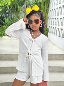 Tween Mädchen Einfarbig Minimalistisch Lässig Urlaub 2 Stücke Set