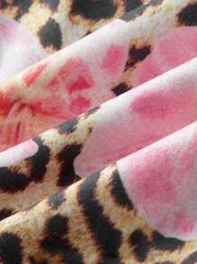 SHEIN Girlism Tween Girl Leopard Floral Hibiscus Print Halter Neck Ruched Waist Fitted Fashion Camisole, Suitable For Spring/Summer, Party, Date, Valentine's Day, Afternoon Tea, Easter, Carnival, Beach Cruise Vacation