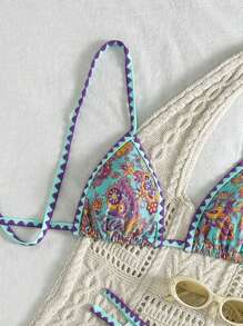 Swim Vcay Set de costum de baie sexy din două piese pentru femei, cu imprimeu de plante tropicale - Multicolor - Vizualizare 3