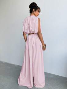 Aloruh Pleated Loose Elastic Waist Wide Leg Pants, Fashionable For Summer - Baby Pink - View 2