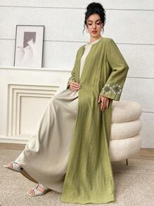 Al Najma 女式花卉刺绣超长阿拉伯长袍 - 綠色 - 查看 5