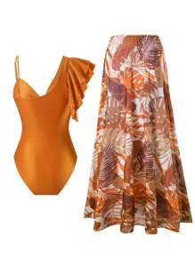 Swim Oasis Women Summer Solid Random Print Spaghetti Strap Cutout High-End One-Piece Swimsuit - Multicolor - View 4