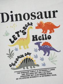 Attitoon Áo phông thường ngày cỡ lớn có họa tiết khủng long hoạt hình đơn giản, áo phông cổ tròn tay ngắn siêu rộng, phù hợp cho mùa hè Khủng long LET'S ROAR Xin chào NGÀY KHỦNG LONG - trắng - Xem 5