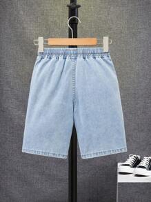 SHEIN Tween Boy Summer Casual Washed Denim Shorts - Light Wash - View 2