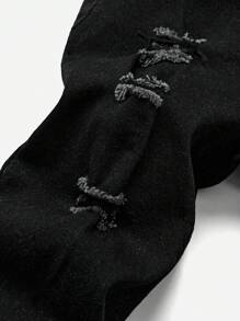 SHEIN 男童休闲破洞修身牛仔裤 - 黑色 - 查看 3