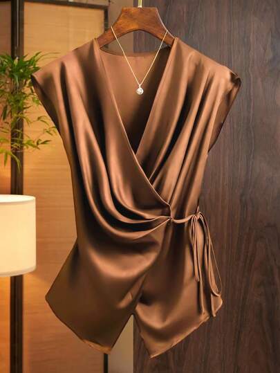 Franclia 女士时尚休闲深V领裹身领带衬衫